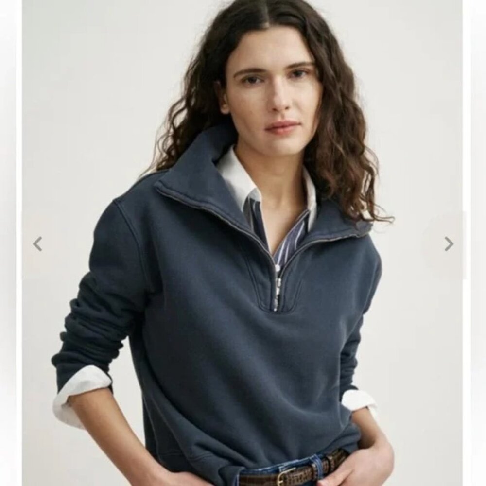 Nili Lotan Bentley Quarter Zip Sweatshirt Heather Navy Blue Size Small